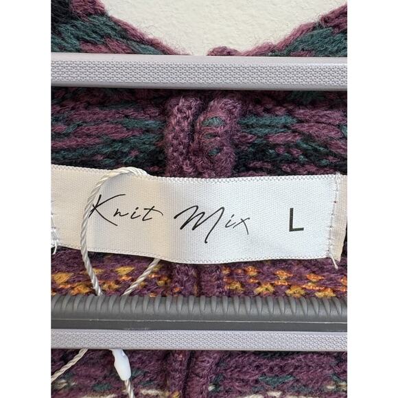 Knit Mix Boho Fringe Oversized Cardigan Sweater L - Picture 3 of 6